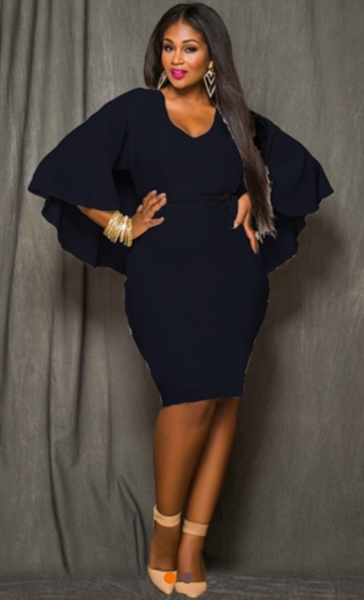 Plus Size Fashion Cloak Batwing Sleeves Bodycon Dress
