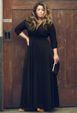 Women Plus Size Deep V-neck Solid Color Maxi Dress