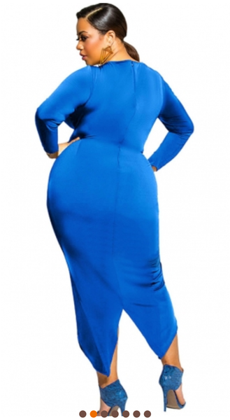 Plus Size Ruffle Forked Tail Bodycon Dress Blue